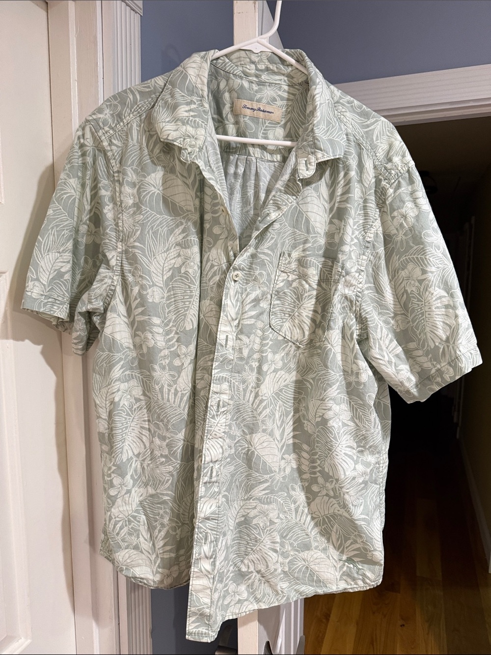Tommy Bahama Light Sage Green Tropical Print Camp Shirt